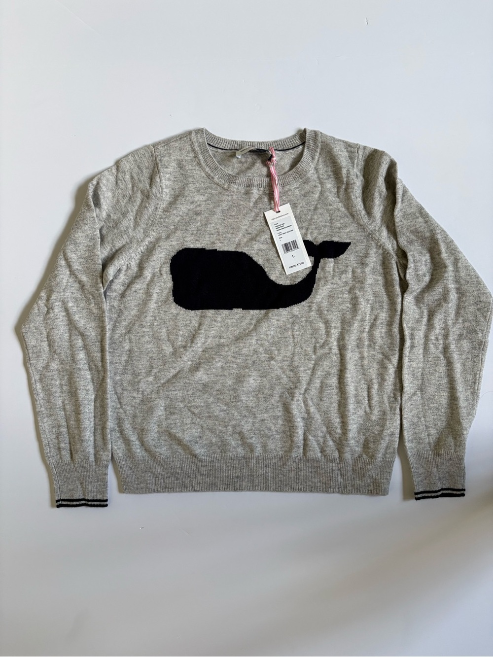 Girl’s Vineyard Vines Intarsia Grey Sweater with Black Whale NWOT